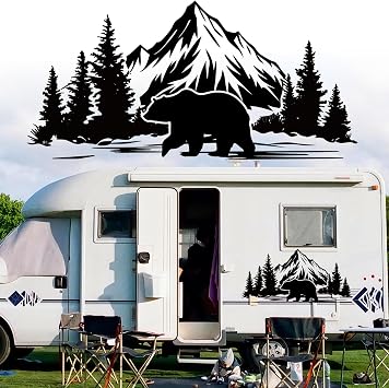 Pwsap Car Decals Mountain,Cool Bear Forest Auto Stickers Waterproof