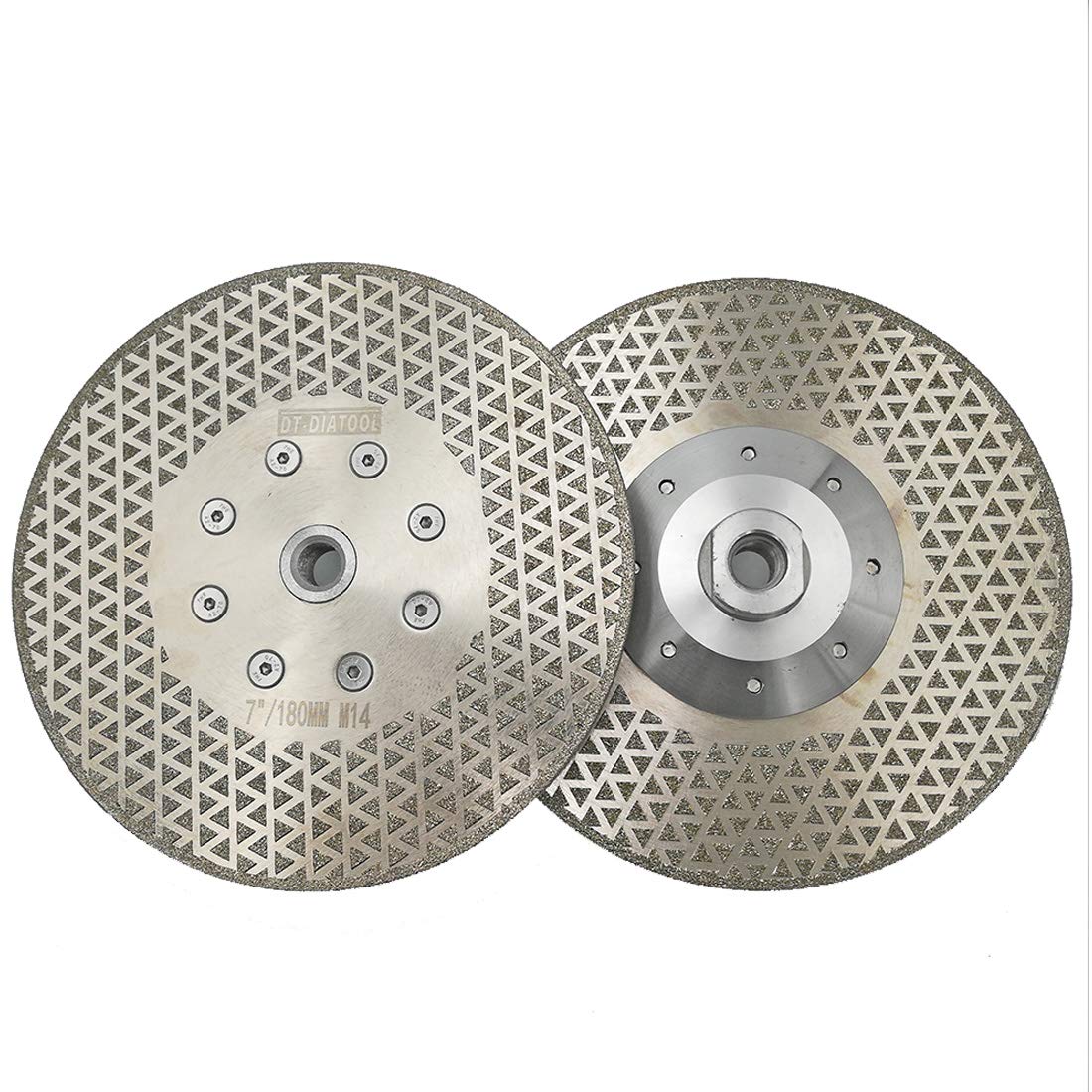 DT-DIATOOL Diamond Cutting and Grinding Discs 2PCS 7 Inch / 180mm x M14 Both Side Coated Electroplated for Granite Tile Marble Stone