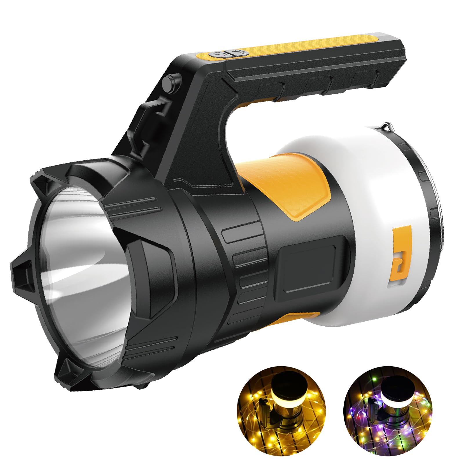 Luz de Búsqueda de Camping Recargable Linterna LED 2 en 1 para Emergencias (1000 lm), Capacidad de 2400 mAh, Batería de Iones de Litio, Patio y al Aire Libre, Camping, Senderismo y Cortes de