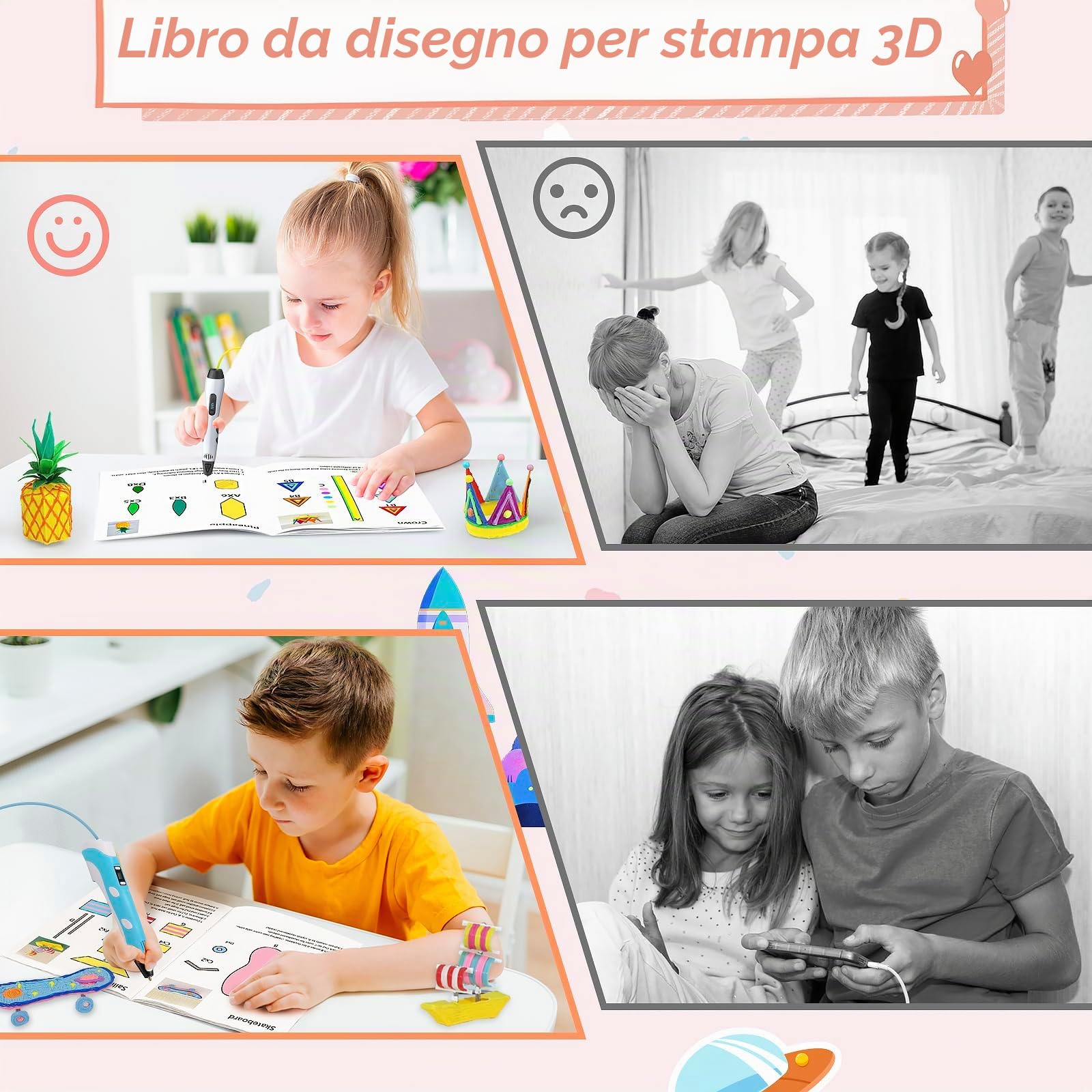 SONGTIY Libro da disegno 3D, 40 modelli riutilizzabili per graffiti, stampini creativi con piastra in PVC per principianti e artigiani, idee regalo fai da te per Natale e compleanni