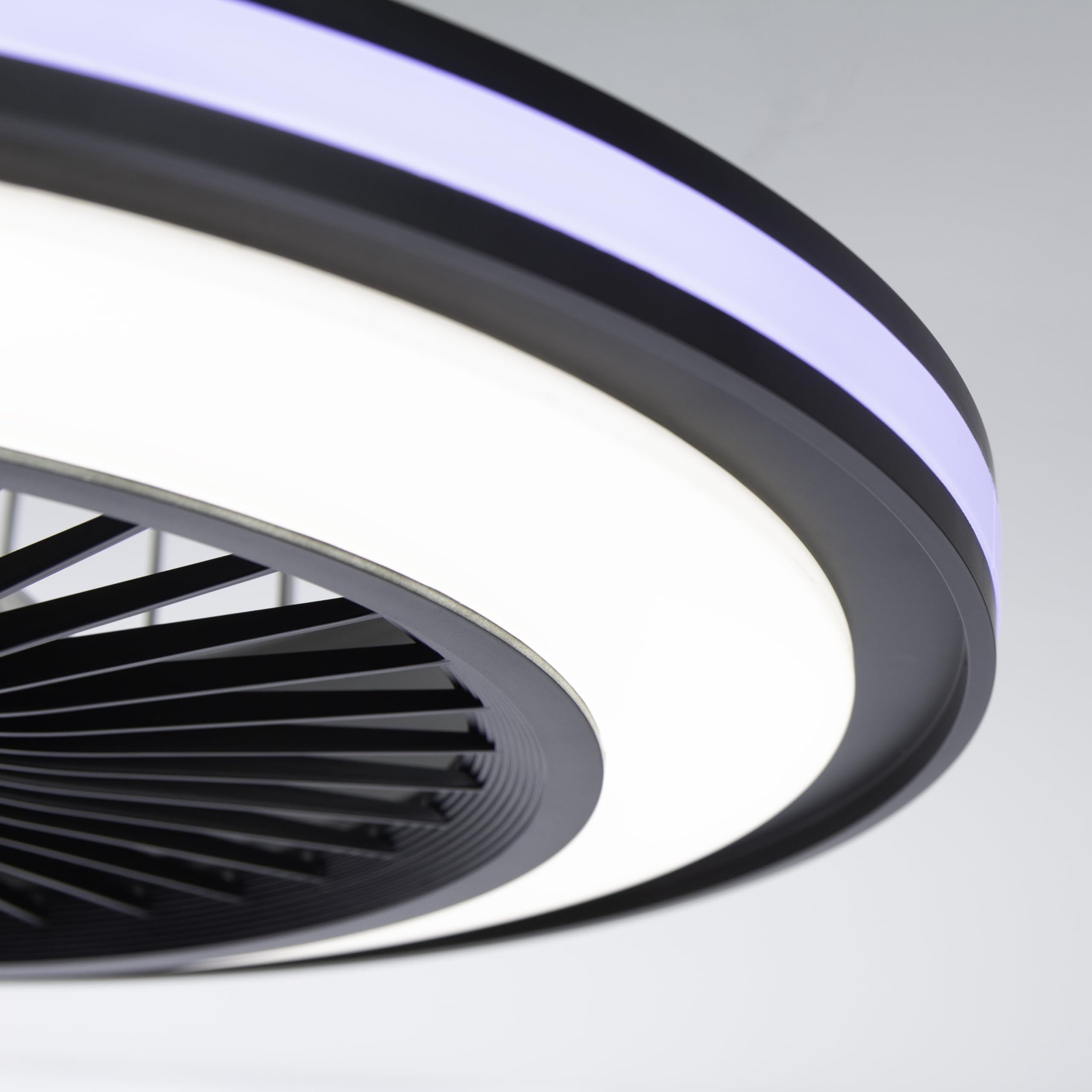 DUPI Ventilador de Techo con Luz Led RGB SLIM AIR | Función Verano e Invierno | 6 Velocidades | Mando a Distancia | Plafón 50 cm | Motor DC Silencioso | Aspas Reversibles | PVC | Negro
