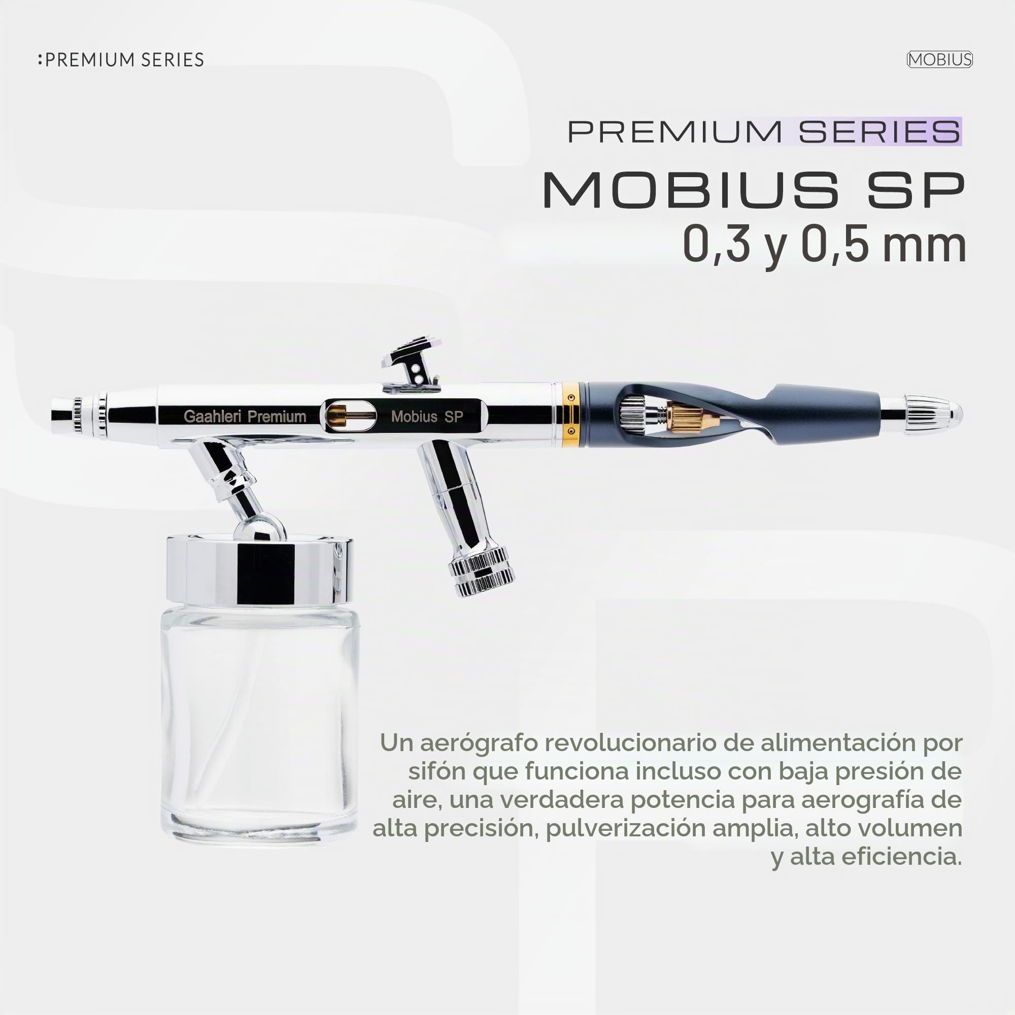 Gaahleri Airbrush Serie Premium Mobius - Sistema aerógrafo de flujo con ventosa