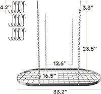 Vista 6 de Vdomus Hanging Pot Rack - Ceiling Mount Kitchen Organizer for Pots and Pans with 15 Hooks - 33 x 17 Inches Heavy-Duty, Durable and Space-Saving Pan