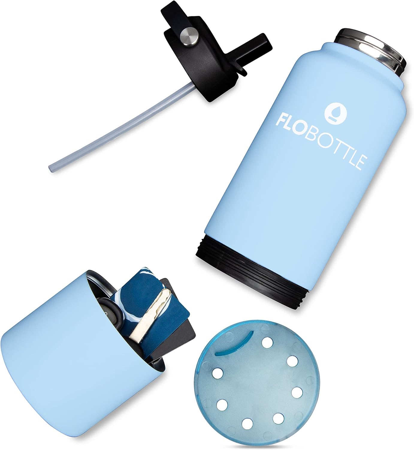 Stainless Steel Insulated Water Bottle, 28 Oz, Leak Proof, BPA-Free with Storage Compartment (Oceana Blue)