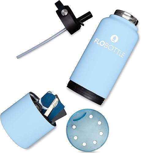 Miniatura 3 de Botella de agua aislada de acero inoxidable, 28 onzas, a prueba de fugas, sin BPA, con compartimento de almacenamiento (azul océana)