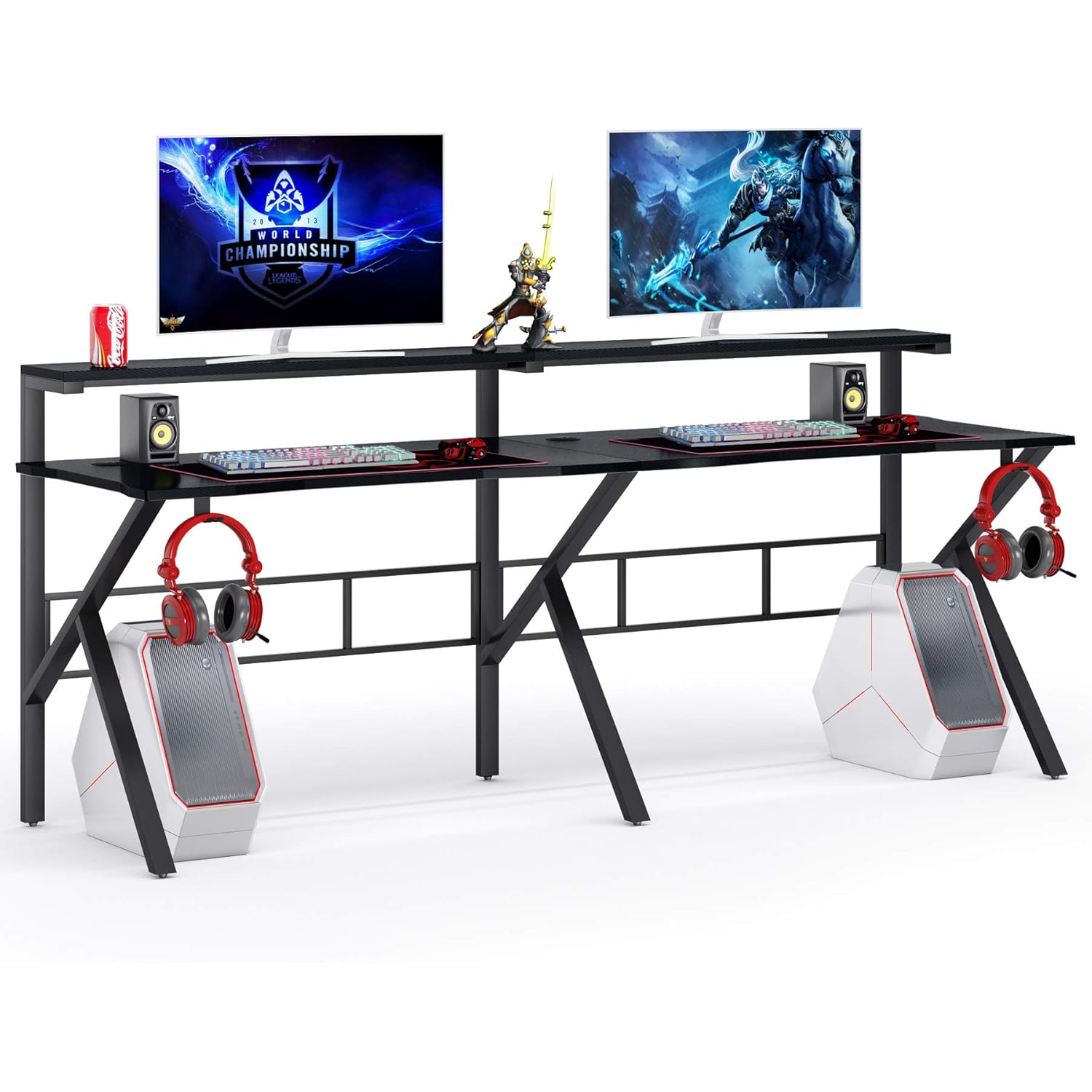 Tribesigns Two Person Gaming Desk with Hutch Monitor Shelf