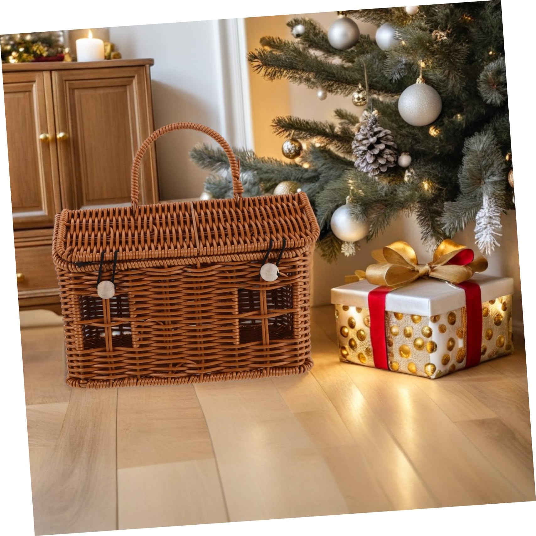 GLEAVI Cesta Tejida a Mano de Ratán para Caja de Obsequio Cajas de Regalos para Fiestas Almacenamiento para Dulces Nueces y Galletas para Shower y Bodas
