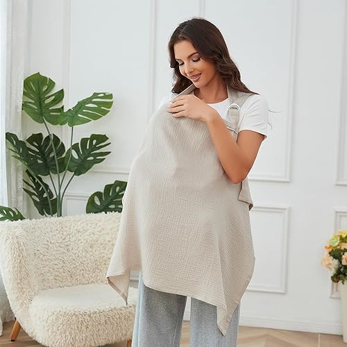 Miniatura 2 de Funda de lactancia de muselina para lactancia materna, transpirable, 100% algodón, fundas de lactancia con aro rígido para madre lactancia, delantal