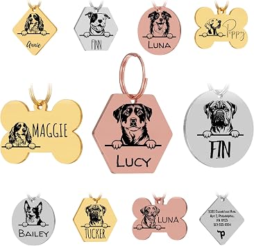 PawFurEver Dog Tags Personalized for Pets - Dog Name Tags with Any Name & Text from 77 Breeds, Custom Pet Tag for Collar for Puppy, Pet ID Tag Personlised Stainless Steel, Hexagon, Rose Gold