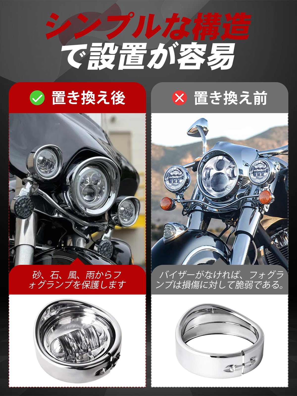 Amazon | Largoods バイク用 4.5インチフォグランプ 補助トリムリング