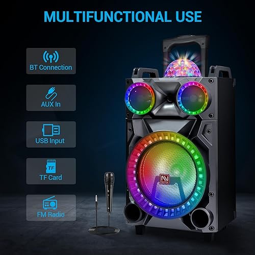 Miniatura 3 de Altavoz inalámbrico de alta fidelidad Bluetooth portátil de 12 pulgadas, sistema PA recargable - Máquina de karaoke de potencia máxima de 3000 W con