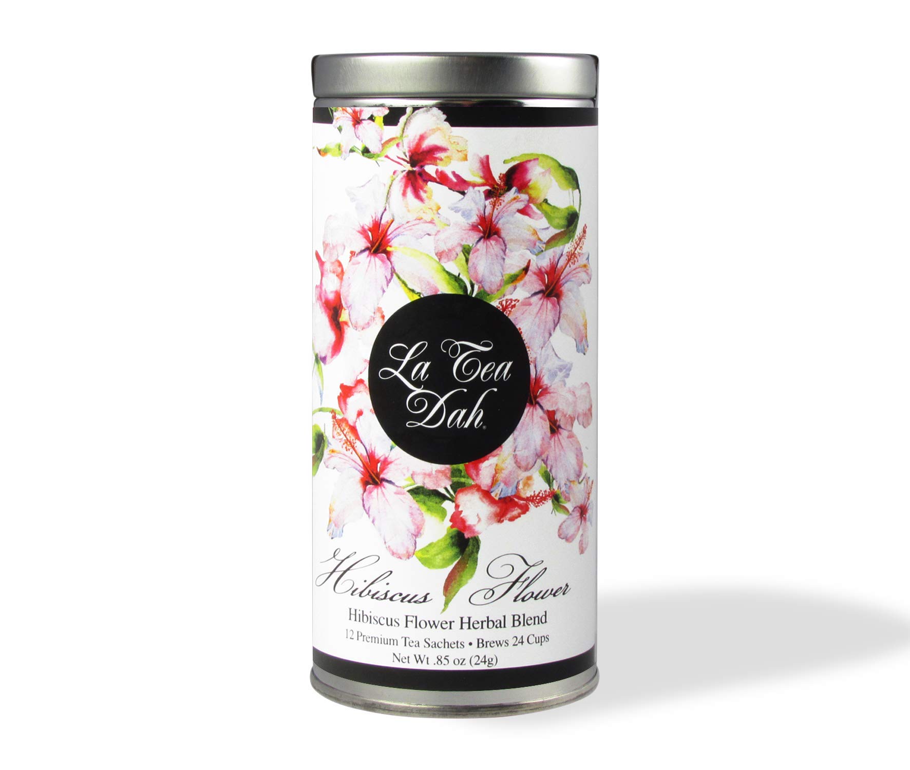 Hibiscus Flower Herbal Tea by La Tea Dah, Premium Caffeine Free Hibiscus Tea Bags Blended in the USA, Delicious as Hot or Iced Tea, Floral Tea Gift Collection (12 Decaf Sachets)