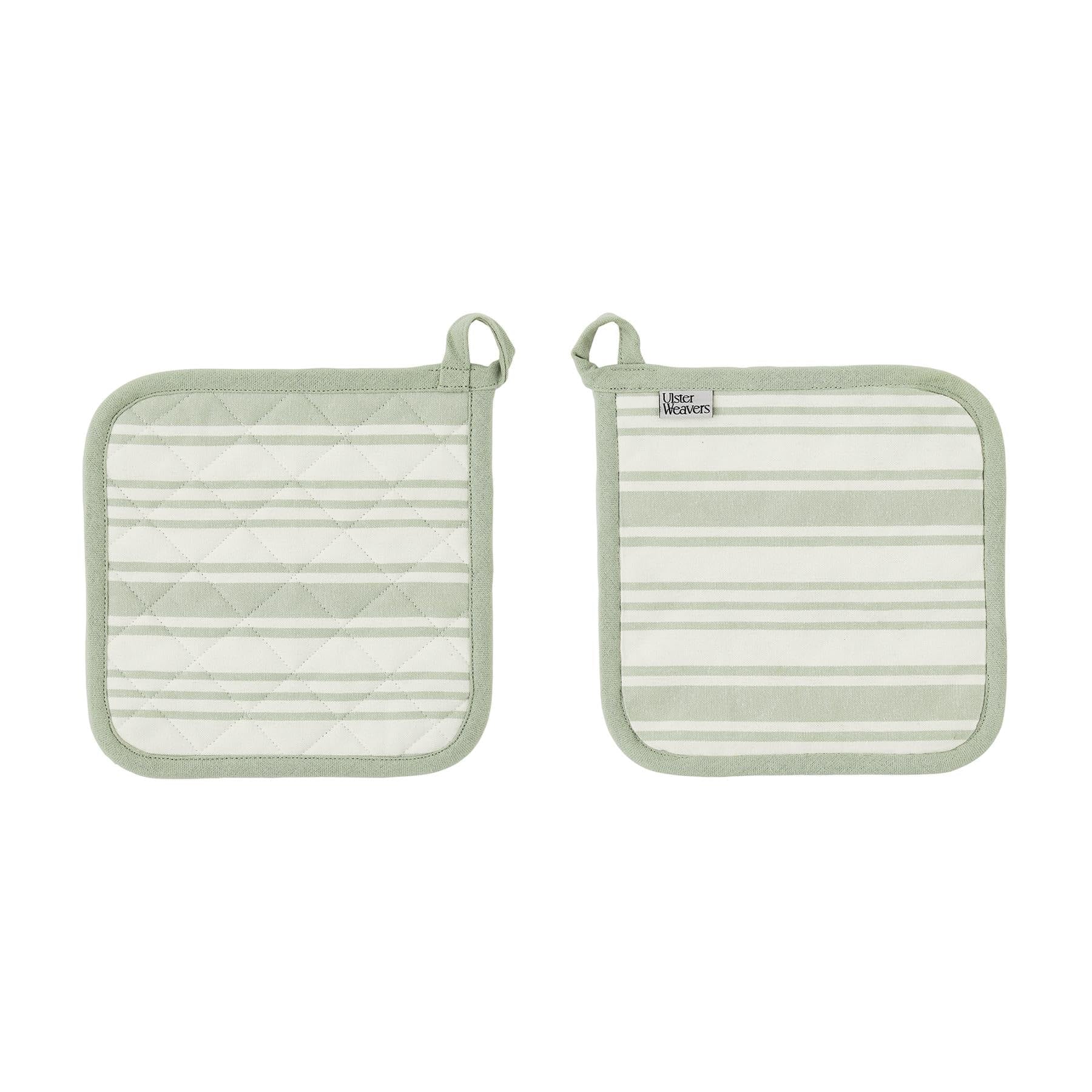 Ulster Weavers - Sage Gingham Pot Mat/Pot Holder (21 x 21cm) - 100% Cotton - Cotton Trivet with Stripes - Striped Green Pot Mat in Blue - Trivets for Hot Pans - Sage Kitchen Accessories