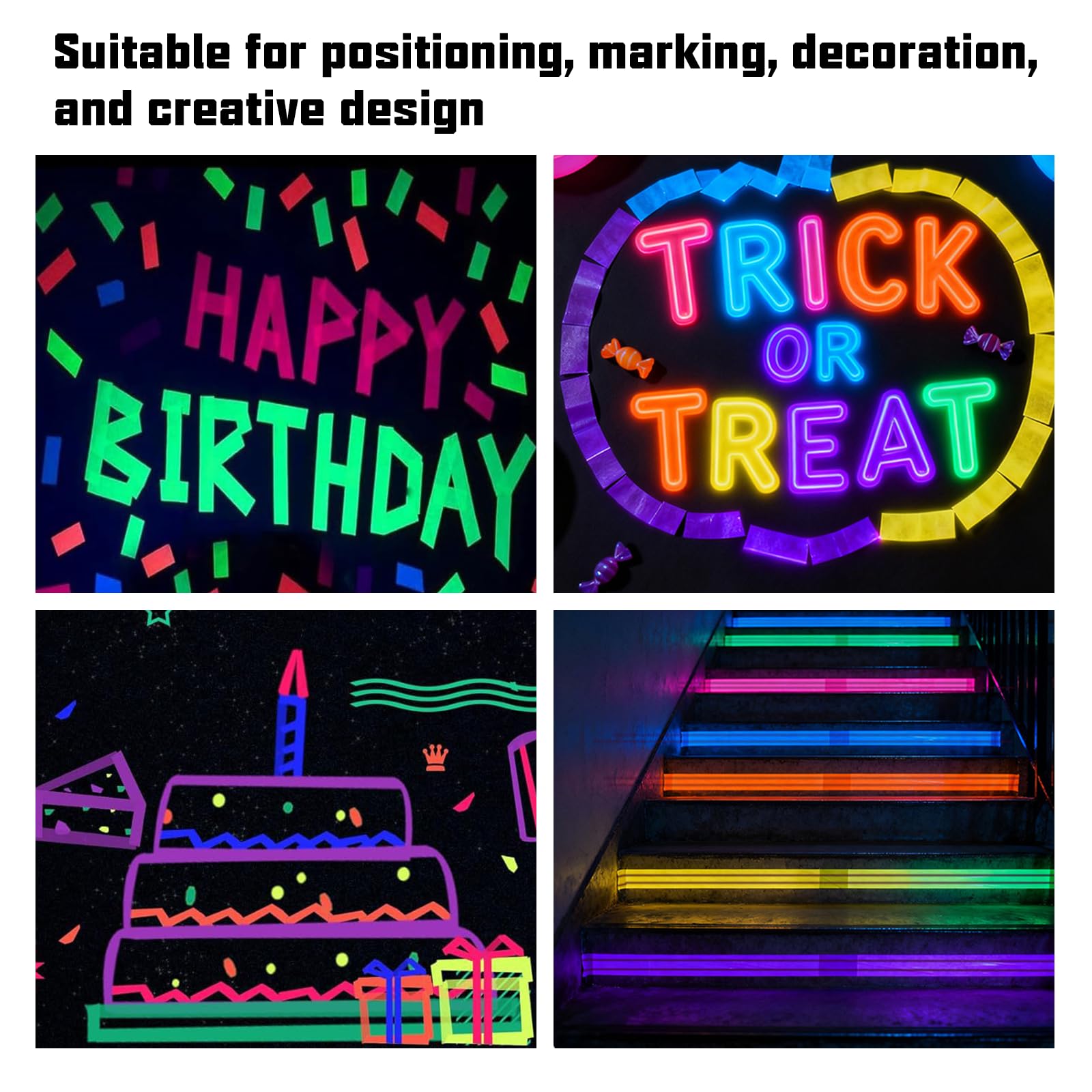 6 Rotoli Nastro Adesivo al Neon Nastri Fluorescente Nastro al Neon Gaffa Nastri Riflettenti UV Blacklight 15mm x 5m per Decorazioni per Feste Halloween Natalizi Artigianato
