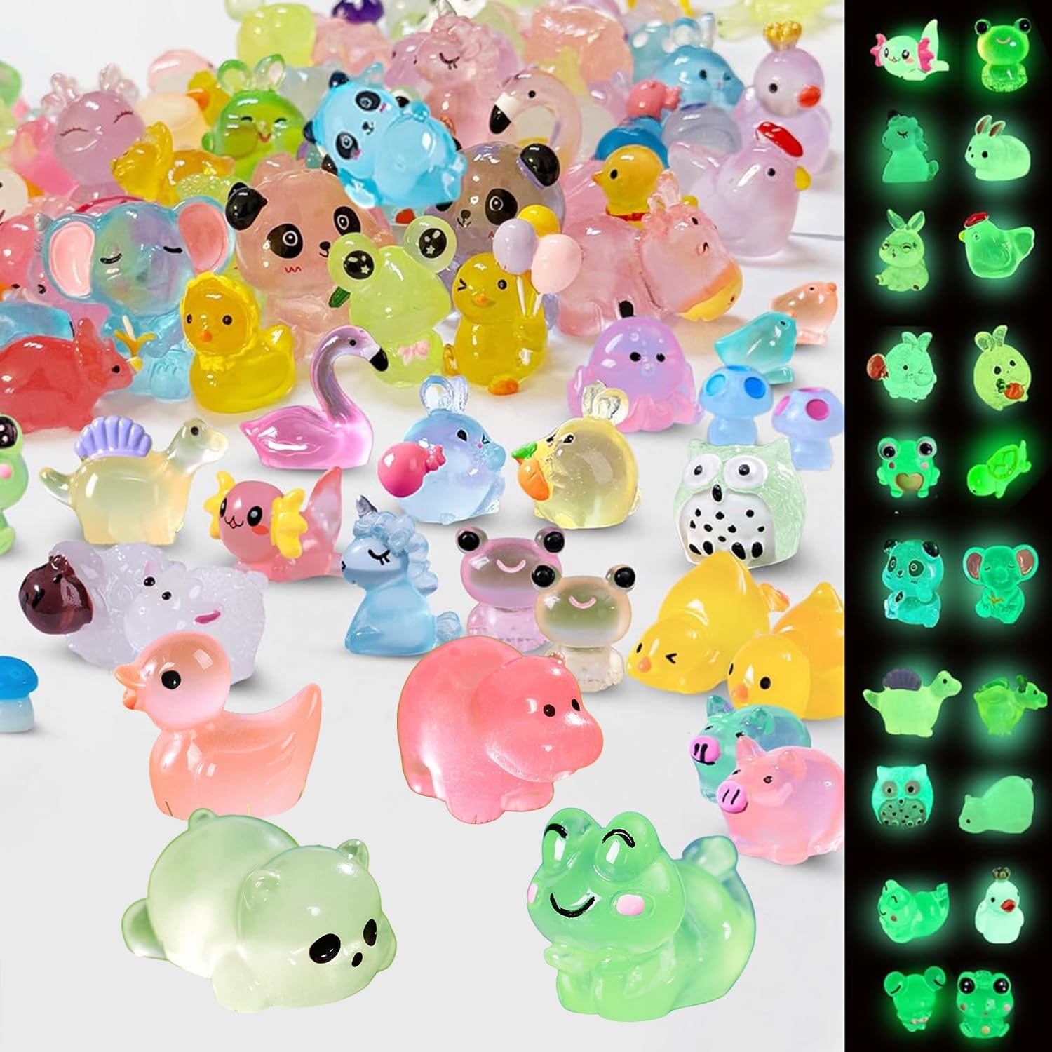 120 Pcs Mini Resin Animals, Miniature Resin Animals Glow in the Dark, Fairy Garden Miniature Moss Landscape