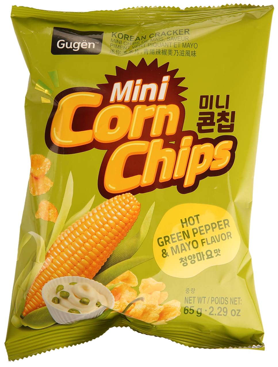 Korean Mini Corn Chips - Cheongyang Green Chilli Mayo - Korean Gwaja (Snacks) - Authentic Korean Street Food Flavor - Pack of 20