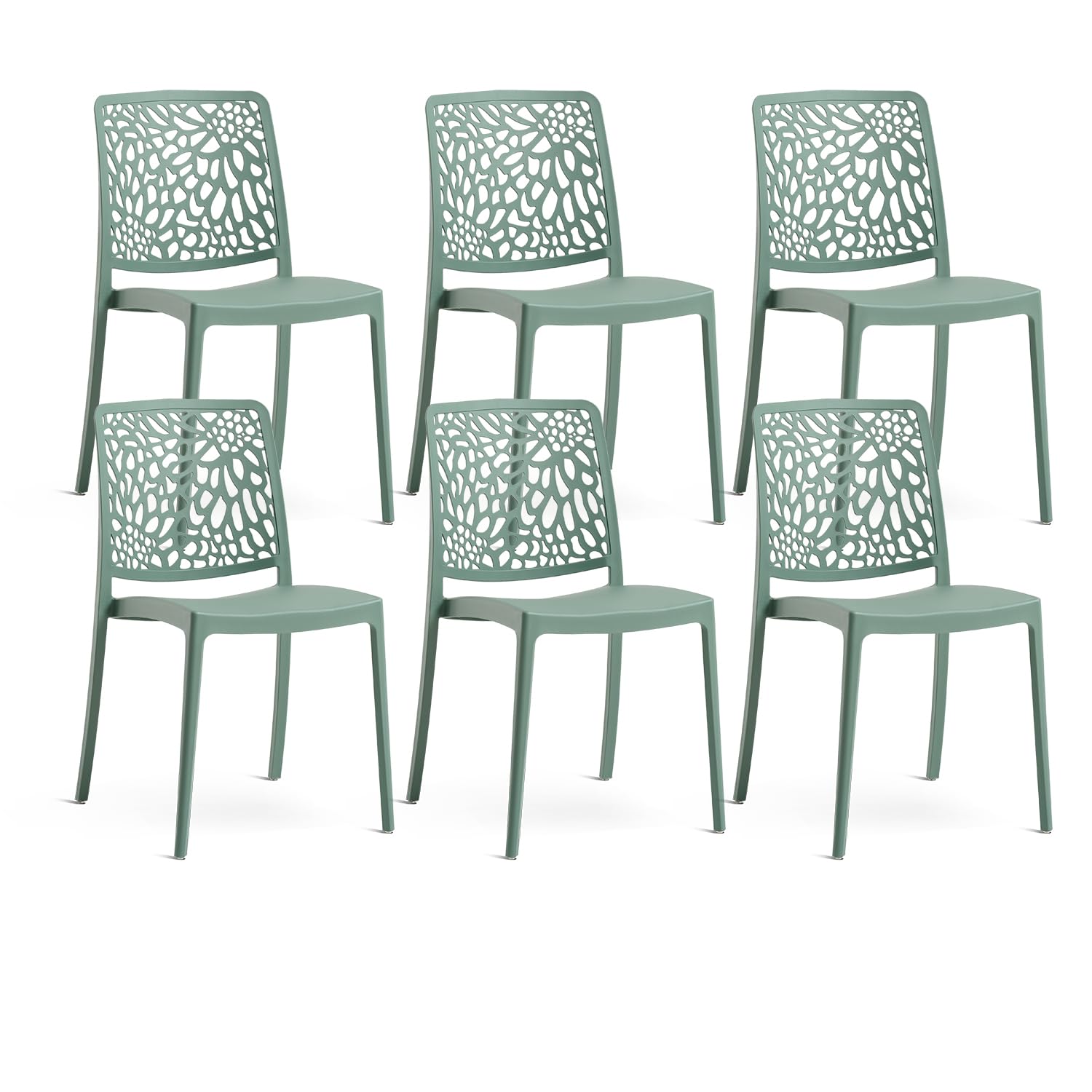 SIEDITI FUORI E DENTRO Chaises de Jardin en polypropylène avec Fibre de Verre, chaises empilables pour extérieur ou intérieur, Design Moderne et Naturel - Sole (6 chaises, Vert Sauge)
