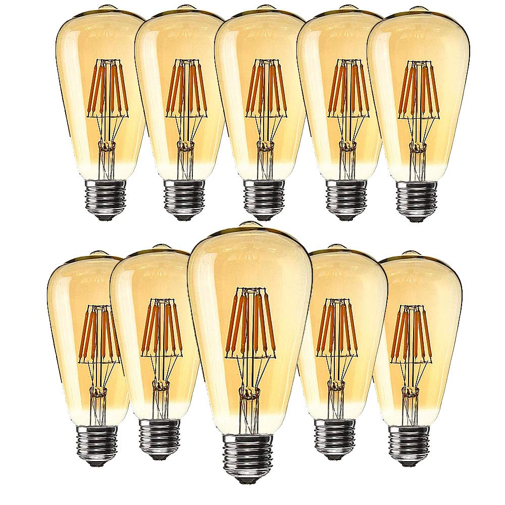 10er Stücke LED E27 6W ST64 Filament Glühbirne Edison Vintage Glühlampe Lampe Birne Warmes Licht 2200K,Nicht Dimmbar AC 220-240V E27 60W Halogenbirnenäquivalent