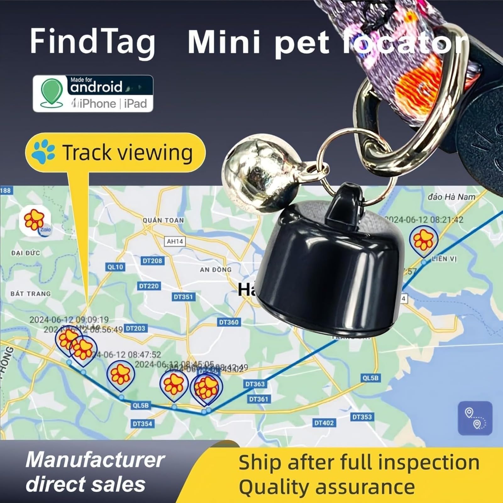 Mini tracker GPS dla kota - globalne śledzenie - bez dodatkowych kosztów - kompatybilny z systemami iOS i Android - dla każdego naszyjnika - inteligentna lokalizacja