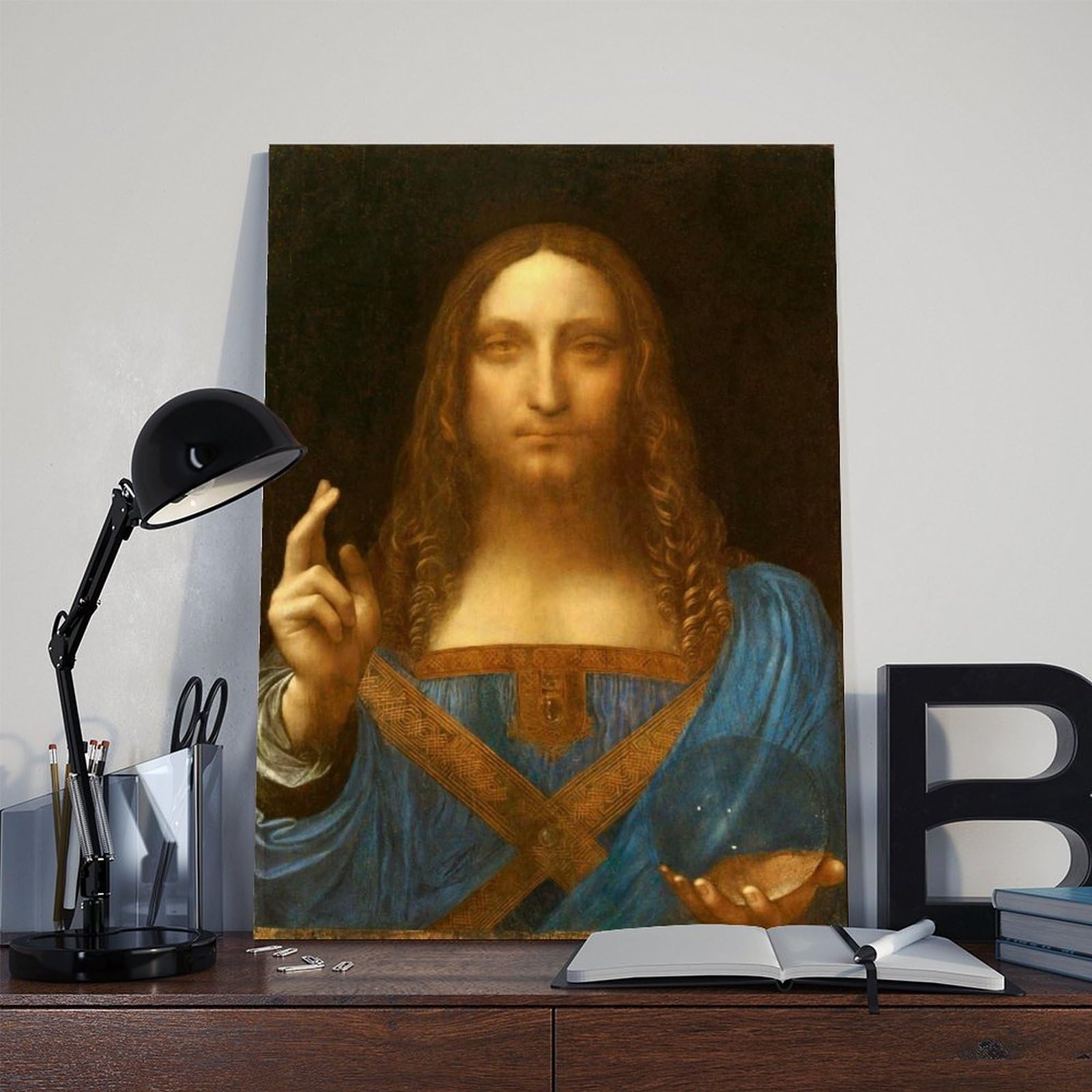 Póster restaurado de Salvator Mundi Leonardo Da Vinci para dormitorio, lienzo decorativo para pared, oficina, habitación, marco de regalo, 30 x 45 cm