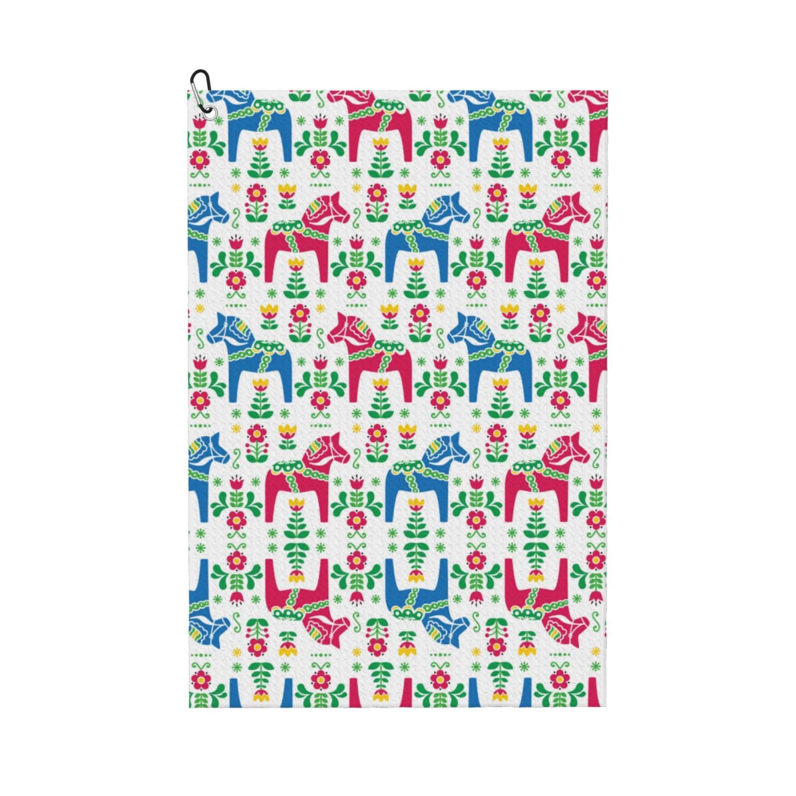 peiyeety Swedish Folk Art Daleclarian Horse Microfiber Golf Towel with Carabiner Clip, 16x24 Inch Absorbent Waffle Weave Towel for Golf Bags