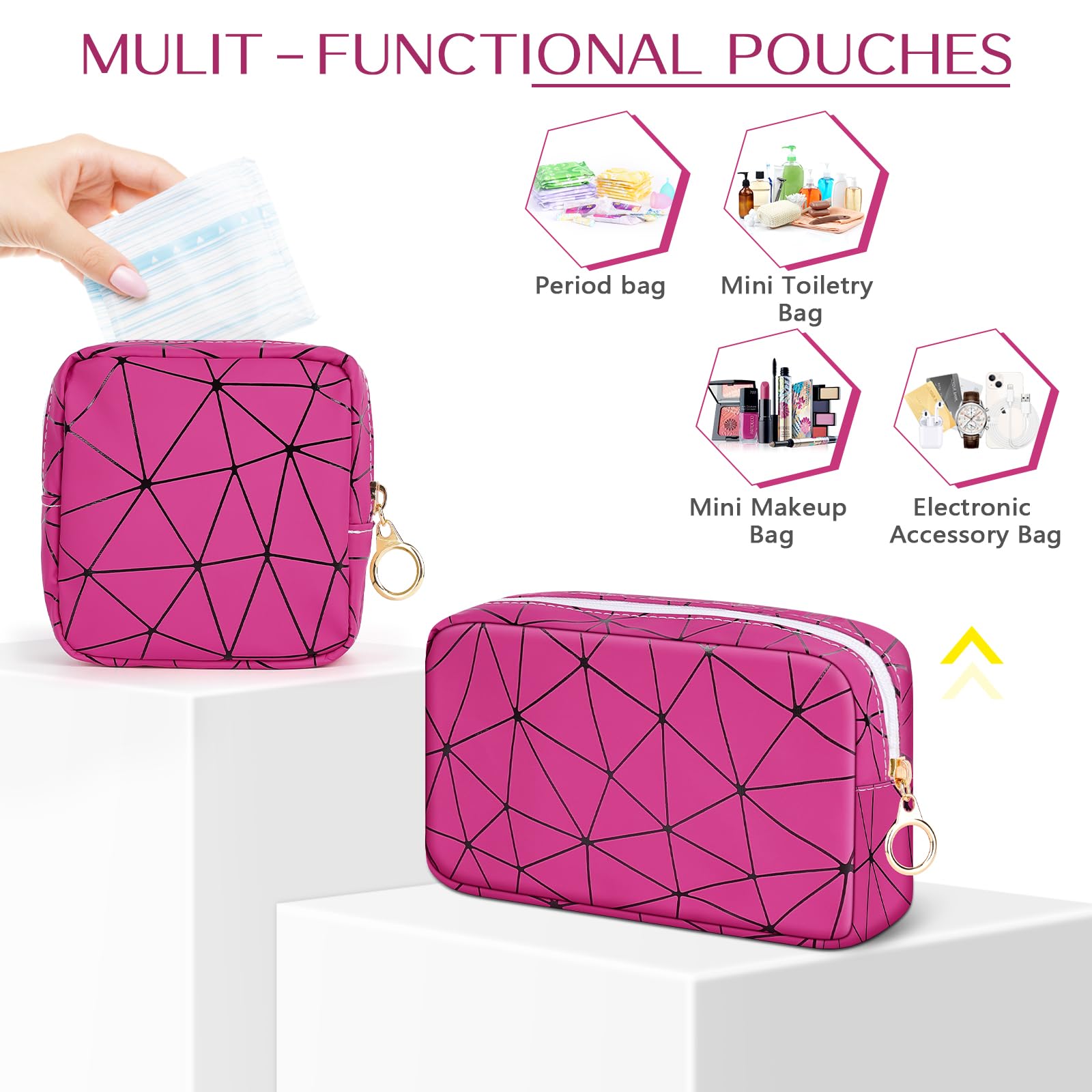 Soporte de tampón para bolso, bolsa de cuero para período, bolsa de almacenamiento de servilletas sanitarias para niñas y mujeres, bolsa portátil de emergencia femenina (rojo rosa) 5