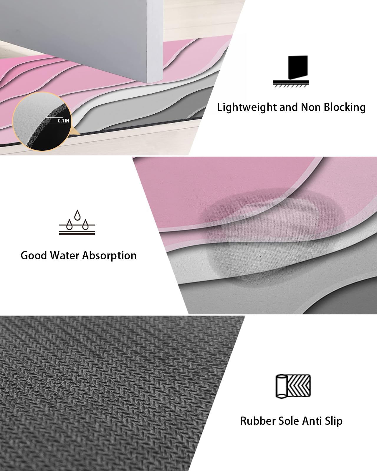 Super Absorbent Bath Mat Diatomaceous Earth Mats,Quick Dry Non-slip Shower Mats Pink and Grey Gradient Modern Geometric Diatomite Stone Floor Rugs for Bathroom Bathtub, Abstract Beach,20x32in
