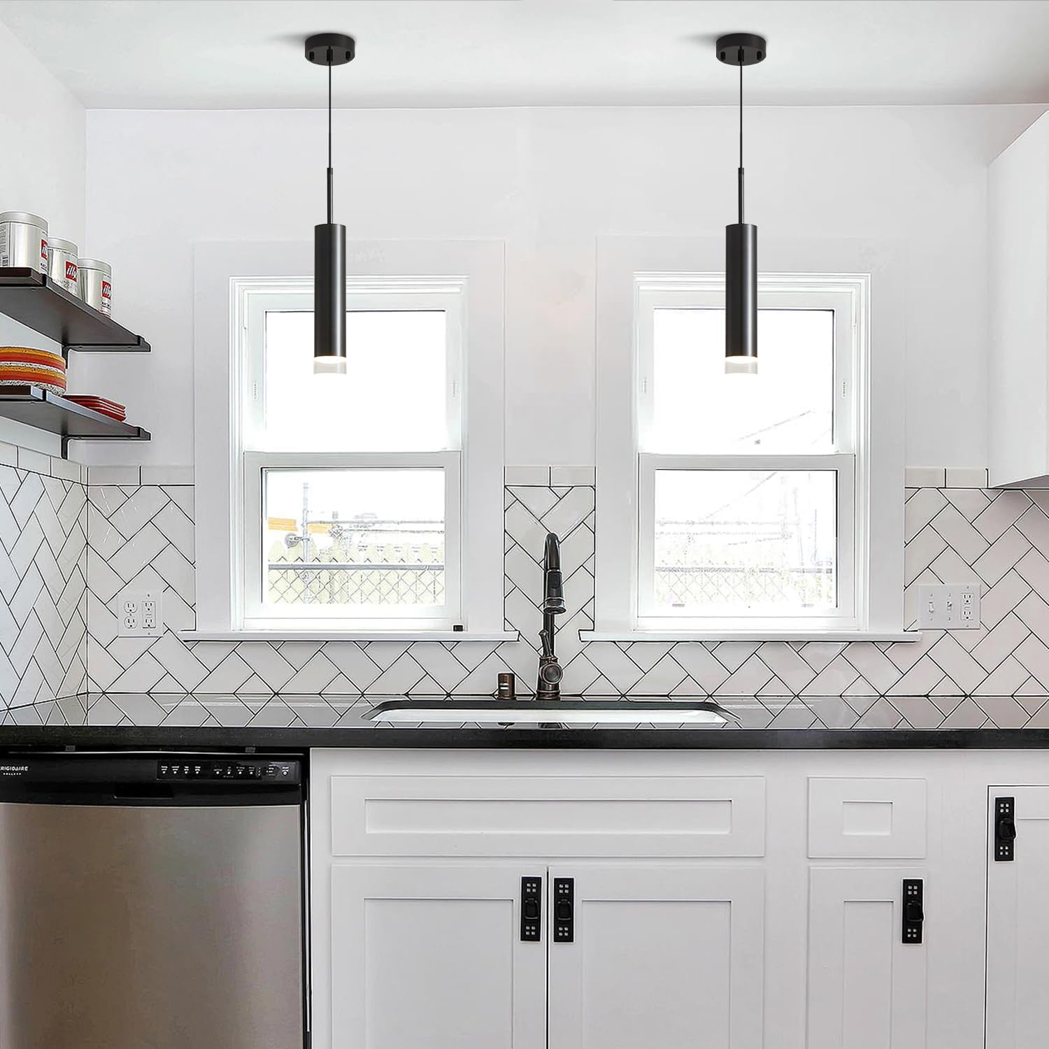 Black Cylinder Pendant Lights Mini Pendant Lighting Mid Century Modern Pendant Lights Kitchen Island Set of 3 Small Hanging Light Fixture Farmhouse Dining Room Lighting Fixtures