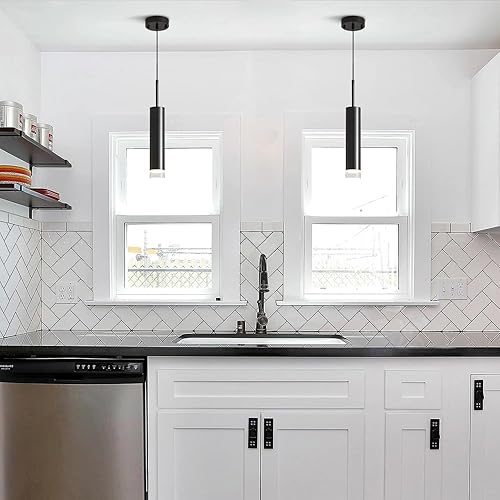 Miniatura 6 de Luces colgantes cilíndricas negras, mini iluminación colgante de mediados de siglo, modernas luces colgantes para isla de cocina, juego de 3