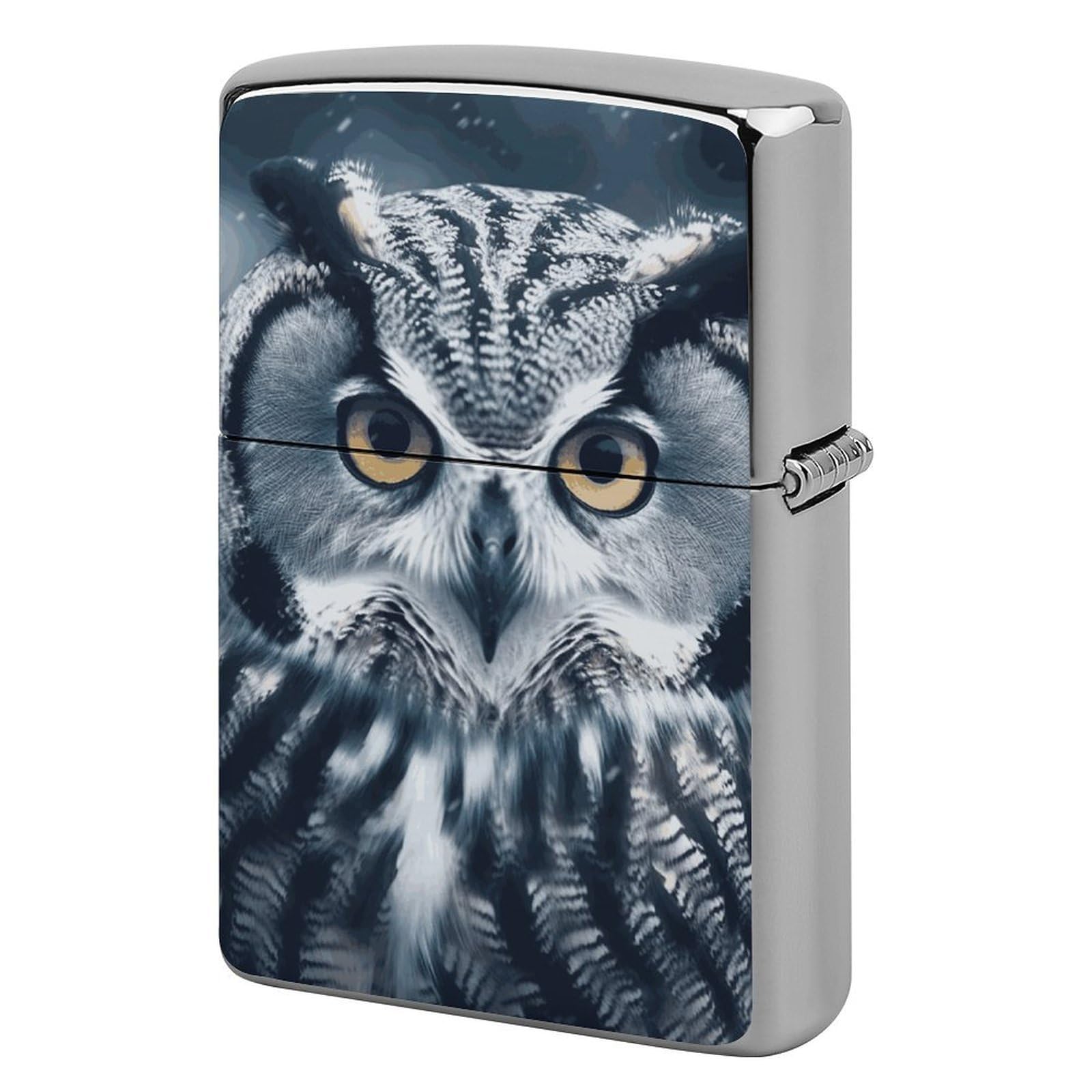Grey and White Owl Lighter Case Cover Vintage Metal Lighter Sleeve Reusable Lighter Protective Cover Decorative Lighter Holder Birthday Gifts for Men Women