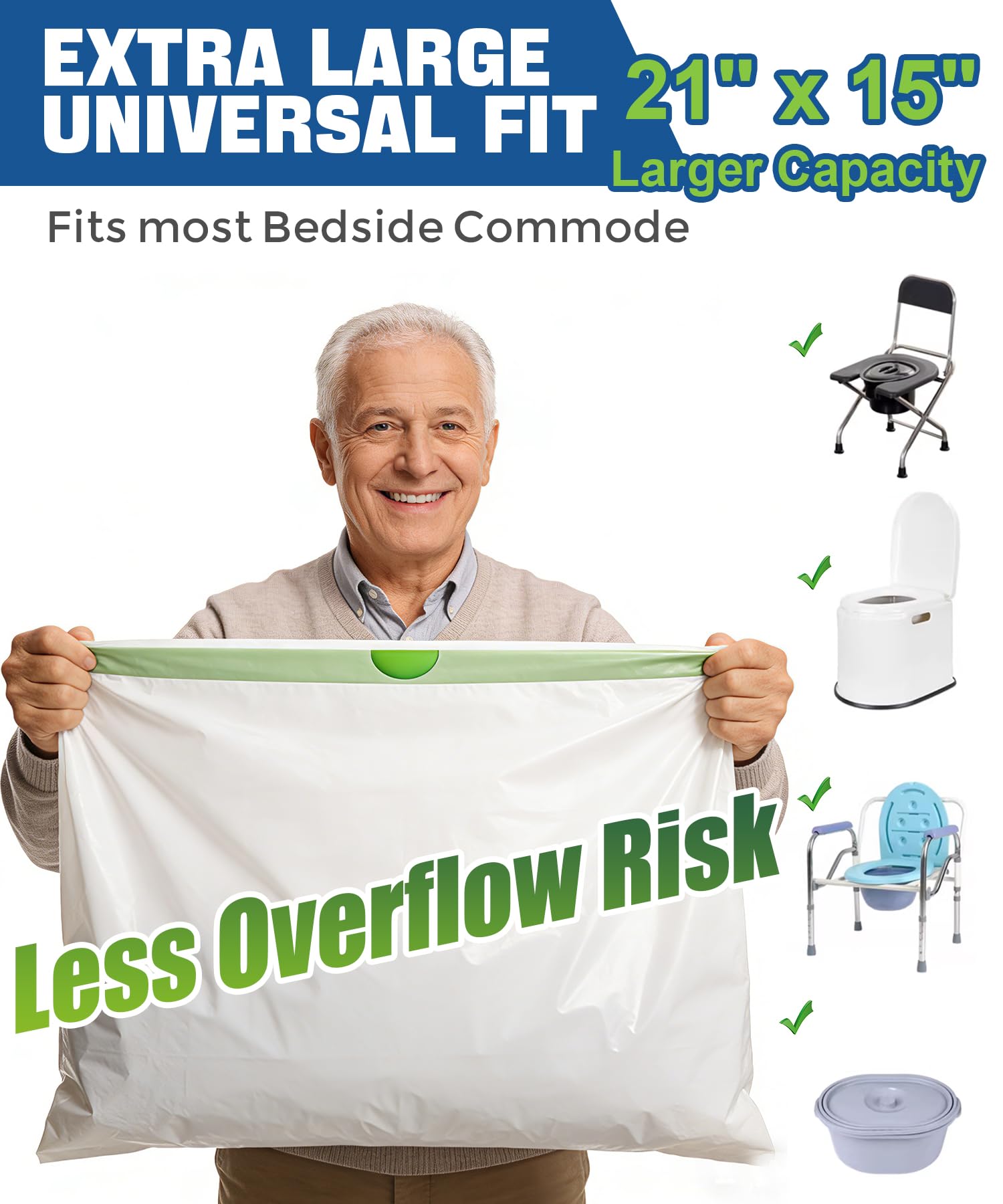 Bedside Commode Liners - Disposable & Leakproof -7 Bedside Commode Liners - Disposable & Leakproof -7