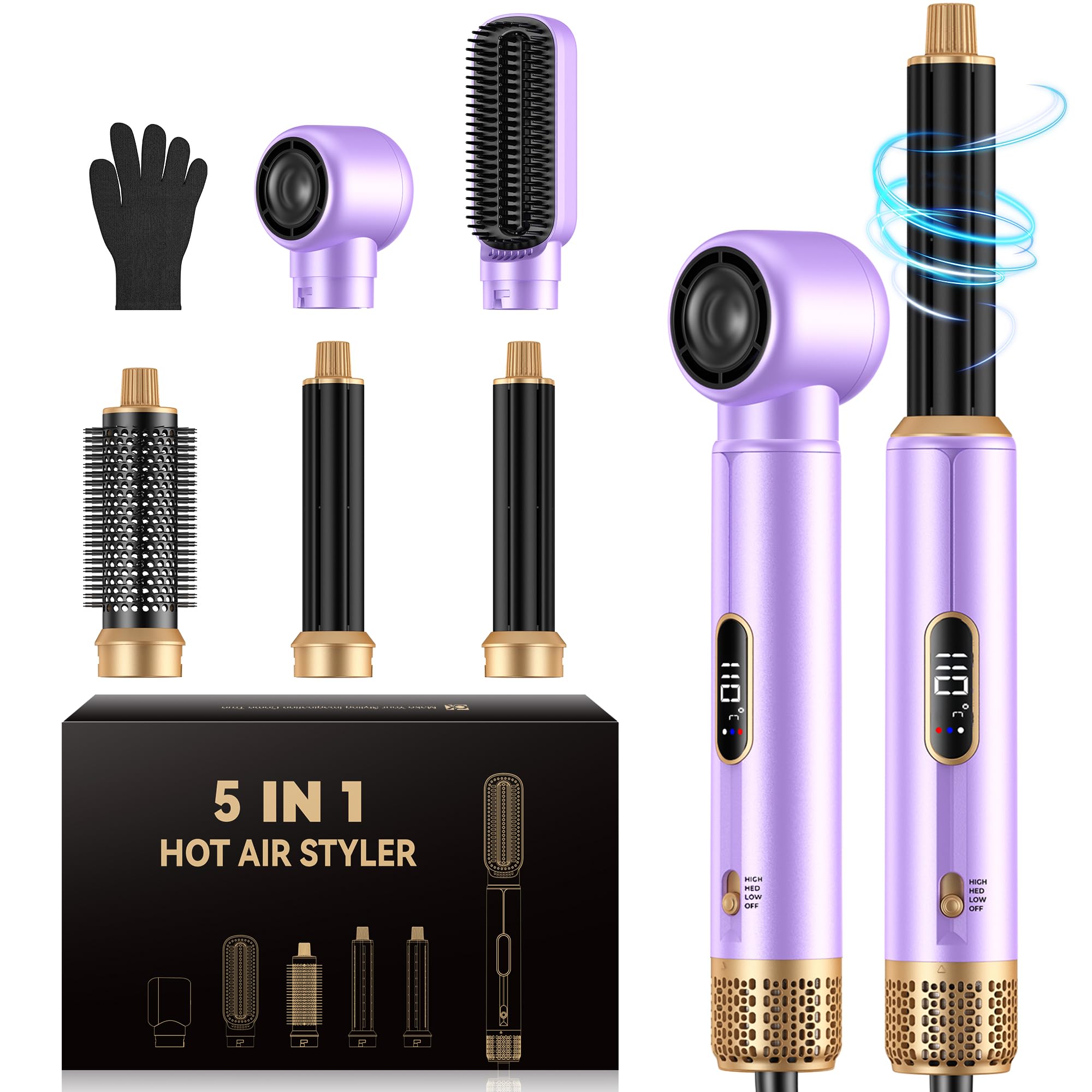 UMIGA Airstyler 5 in 1 Set, Pro Air Brush Hairstyler Spazzola asciugacapelli ionica con arricciacapelli ad aria calda da 30mm | Hairstyler 1000W Asciugacapelli Spazzola ad aria calda Phon per Volume