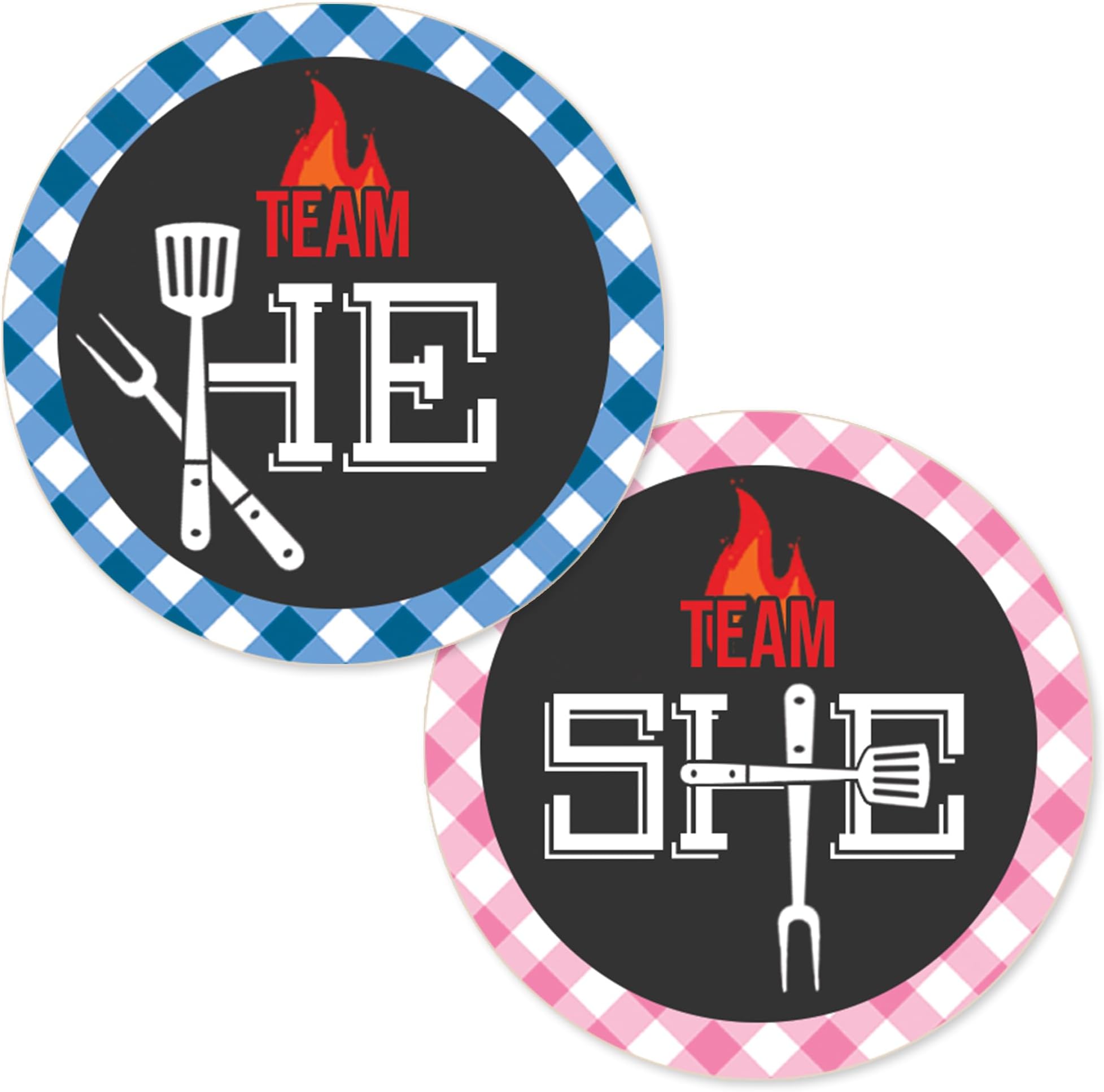 Baby Q Gender Reveal Stickers - He or She BBQ Decorations - 40 Labels