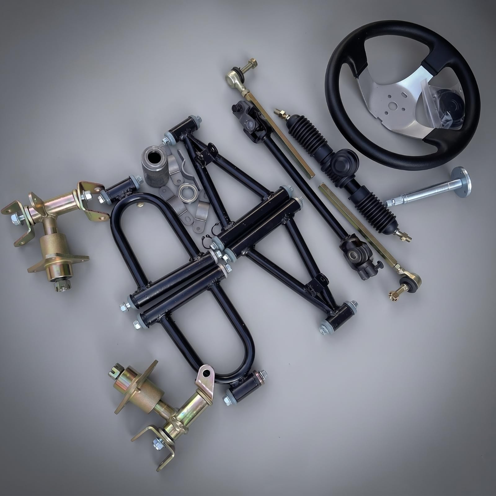 rockible Atv Anteriore Sterzo Completo con Volante Albero Tiranti Sospensione E Staffe Hardware Incluso Metallo E Plastica Ammortizzazione per Terreni