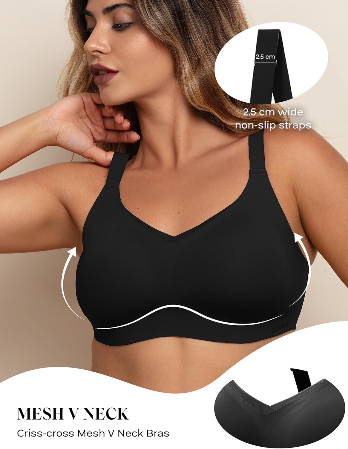 COMFELIE Women No Underwire Bra Comfy Seamless Bras Full Coverage Mesh Bralette with Adjustable Contrast Color Strap S-4XL - Image 2
