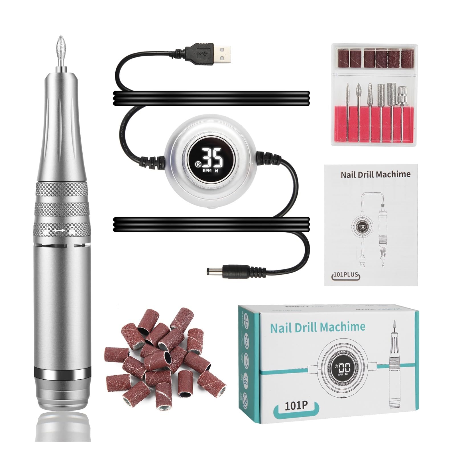 taladro eléctrico para uñas, Máquina de manicura de 35000 RPM, taladro de uñas eléctrico, torno de uñas portátil, juego de cortador de manicura eléctrico, pulidor de uñas en gel, equipo de salón Fácil