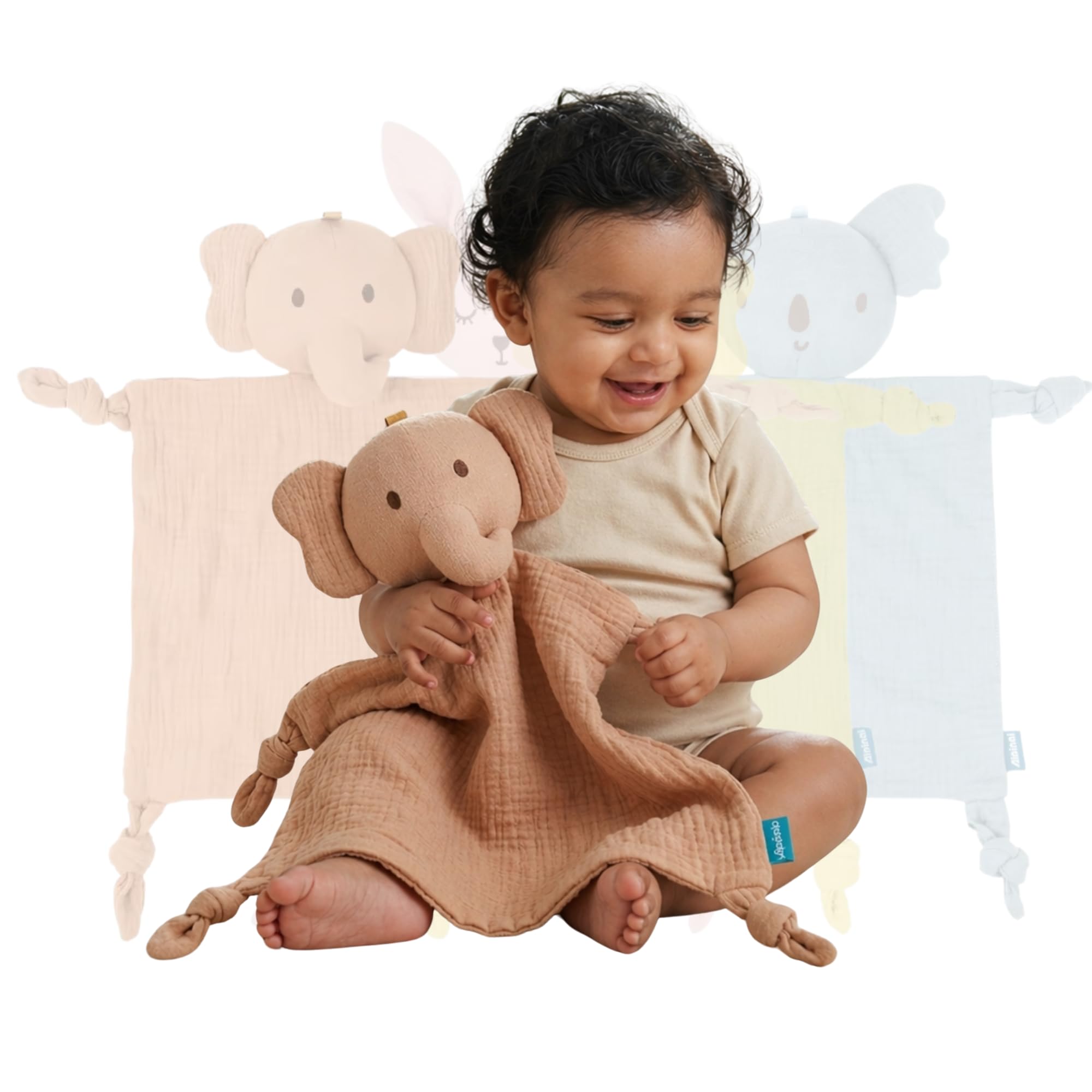 D'bebé Muslin Snuggle Toy & Burp Cloth | Soft Cotton Baby Comforter | Infant Gift (Elephant)-image-45