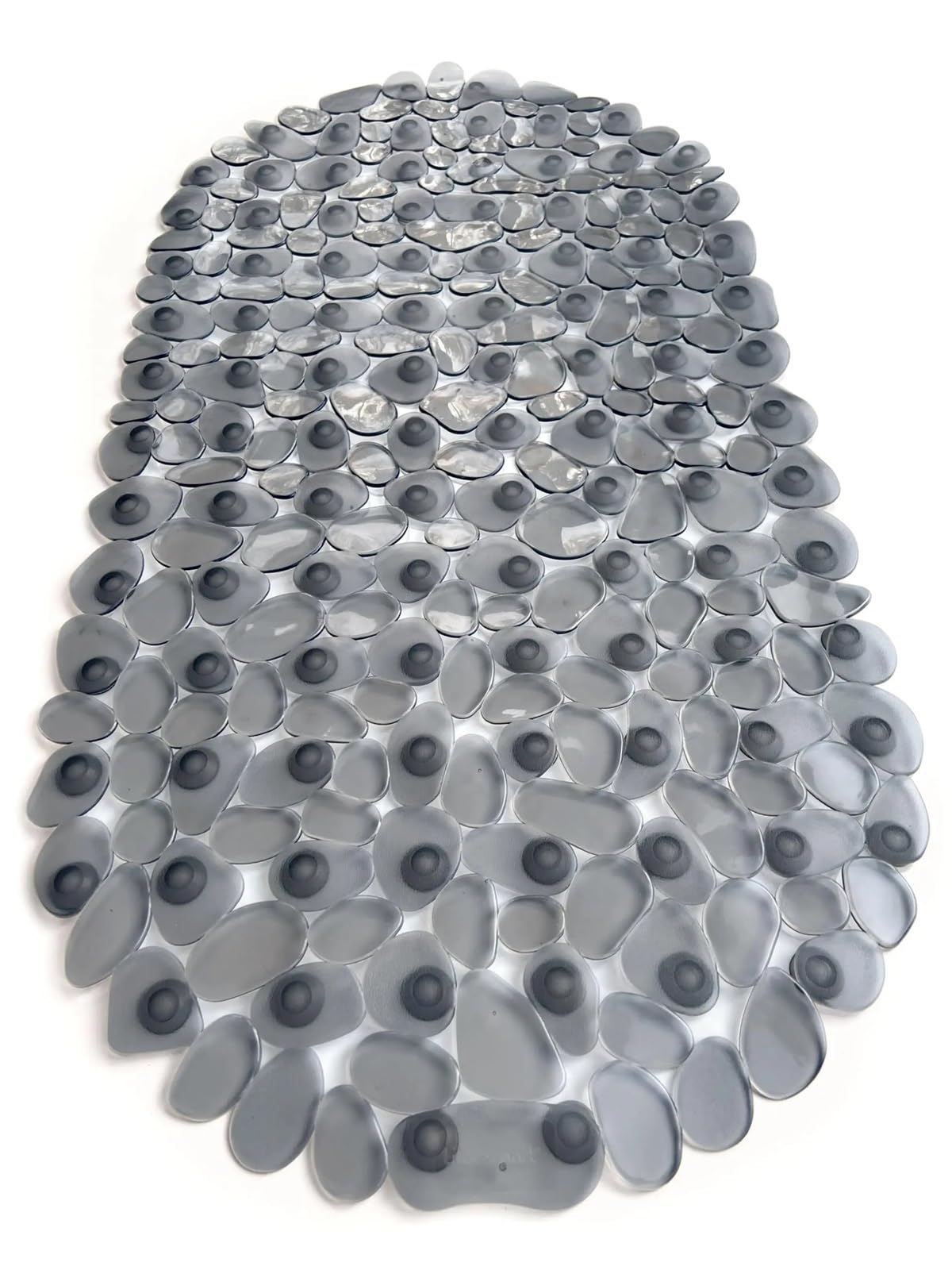 PVC Shower Mat, Oval Pebble Non Slip Bathtub Mat PVC Suction Cups Drain Shower Safe Multicolor 36x69cm(Clear Gray)