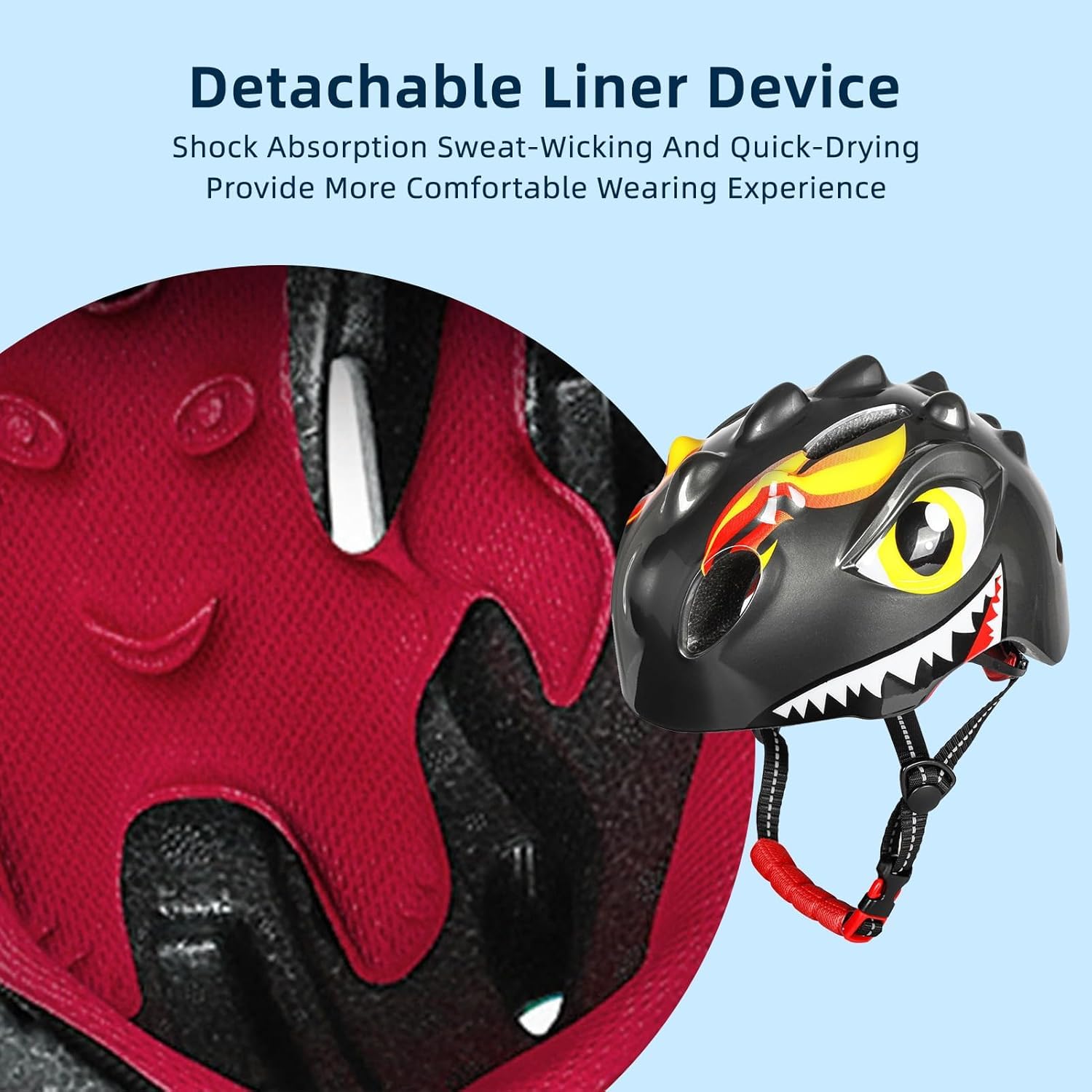 Casque de vélo pour enfant avec lumière LED | Adorable casque de sécurité 3D dinosaure pour filles et garçons de 3 à 8 ans | Casque réglable et respirant pour vélo, skateboard, scooter, patinage