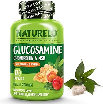 NATURELO Glucosamine Chondroitin MSM with Boswellia and Vitamin C - Supplement for Joint Comfort, Mobility, and Strength - 120 Capsules