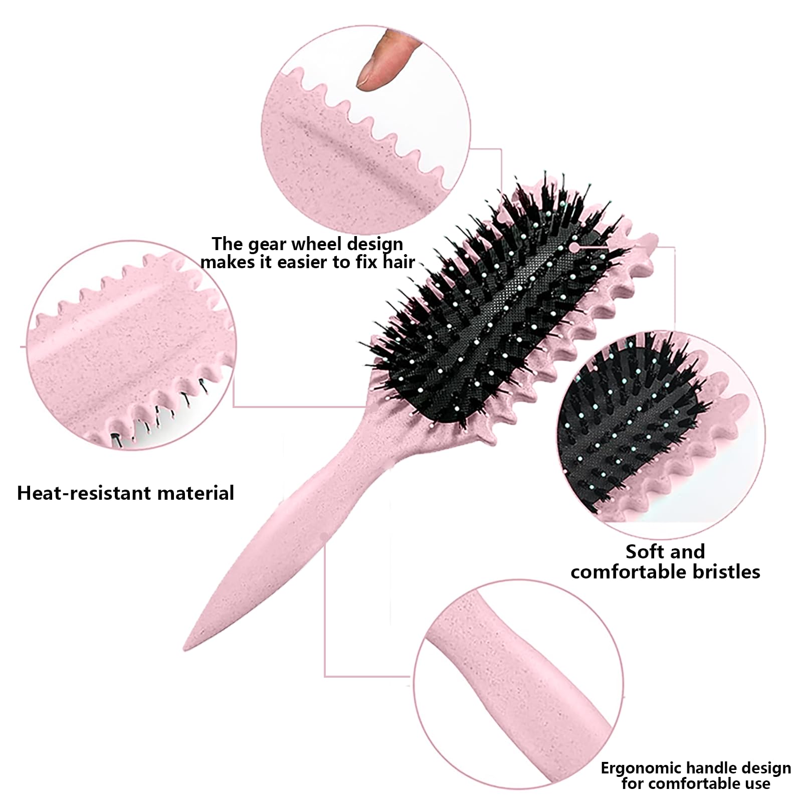 Cepillo Defnidor de Rizos Profesional, Cepillo Curly para Formar y Definir Rulos, Reduce Tirón, Frizz y Separación - Bordes Suaves - Unisex (Rosa, 24cm)