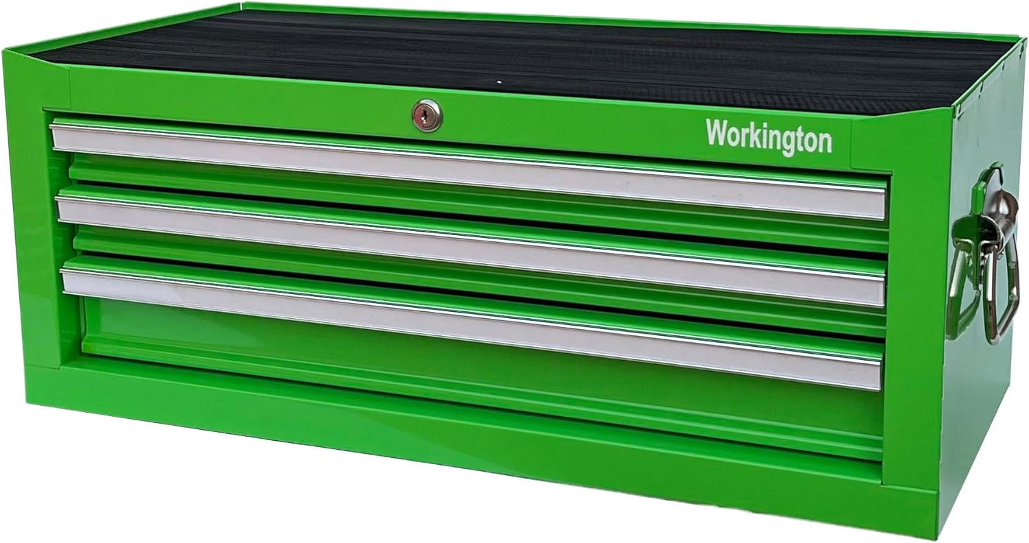 Workington Industrial 3 Drawers Portable Metal Intermediate Box, 26" Middle Tool Chest Cabinet with Ball Bearing Drawer Slides, Steel Tool Storage Box Organizer 4009 Green