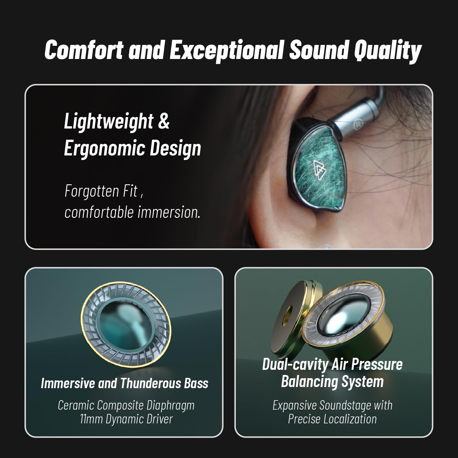 BQEYZ NI HiFi - Auriculares para juegos, monitor intraural con cable | Cable intercambiable con micrófono USB-C, diafragma de cerámica ideal para juegos, monitoreo de estudio y escucha diaria