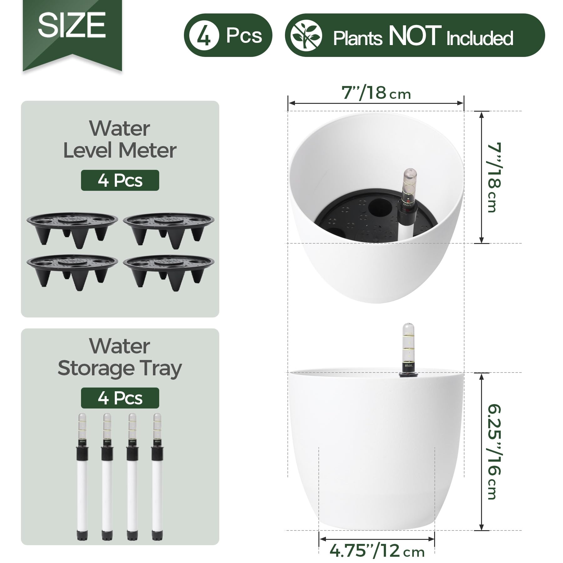T4u Auto Riego Plantador Blanco 18CM Ronda Paquete de 4, Planta Maceta Cajas para Interiores Al Aire Libre Jardines de Windowsill Idea Regalo para Cumpleaños y Boda y Navidad
