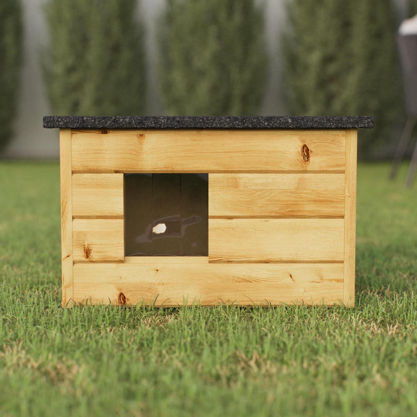 Grote Kat Geïsoleerd Houten Kattenhok Voor Buiten - 57x44x36 Cm | Weerbestendig Met Openbaar Dak | Voor Katten En Kleine Honden Kattenhuisjes Hout