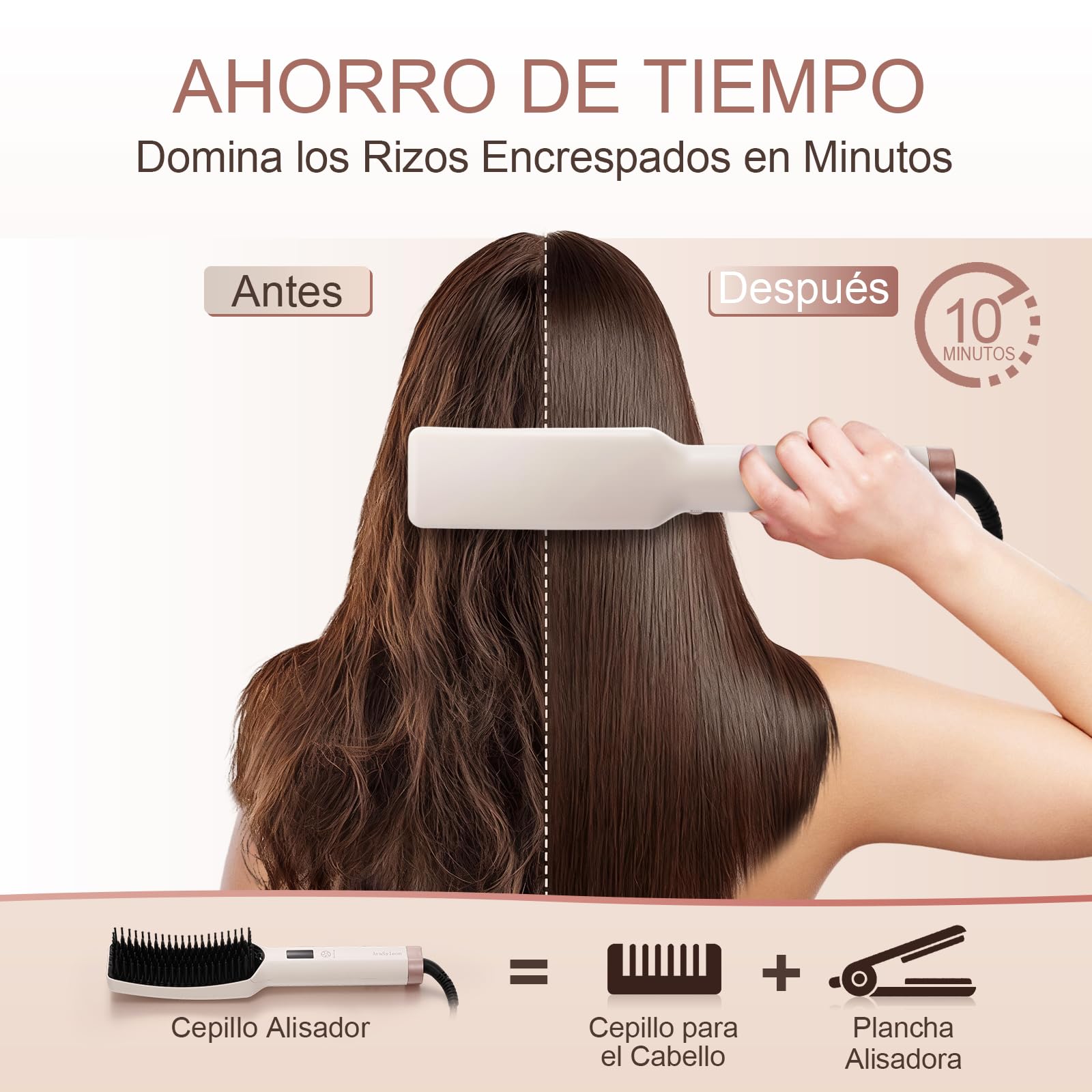 Cepillo Alisador de Pelo con Iones - Diseñado para Cabello Grueso, Rizado - Cepillo Alisador con Cerdas de Cerámica y Calentamiento Rápido - 16 Temperaturas (80-230°C) - Doble Voltaje