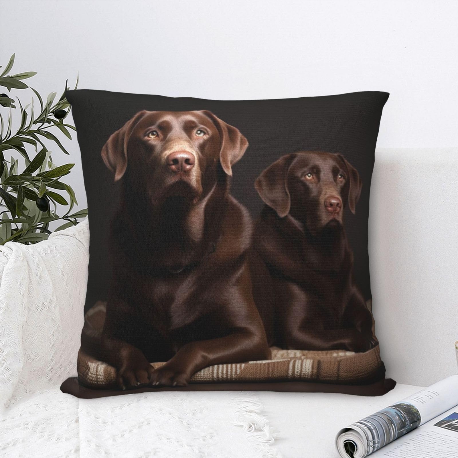FodPand Luxury Velvet Throw Pillow Covers 20"x20" Super Soft Decorative Pillow Cases - Brown Labrador Retriever Pillowcases Modern Lumbar Cushion Cases for Couch Sofa Bed Pillow Shams