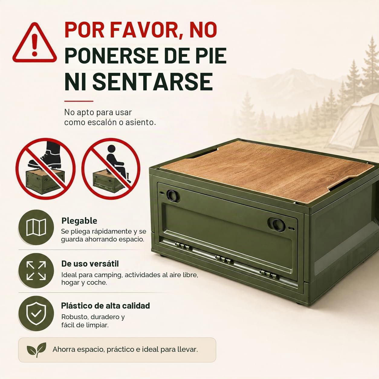 RMAN® Juego de 2 Cajas Almacenaje Plástico Plegable con Tapa, Verde | Para Camping, Con Ruedas Multifuncionales, Mueble Camper para Maletero de Coche, Campismo, 38 L
