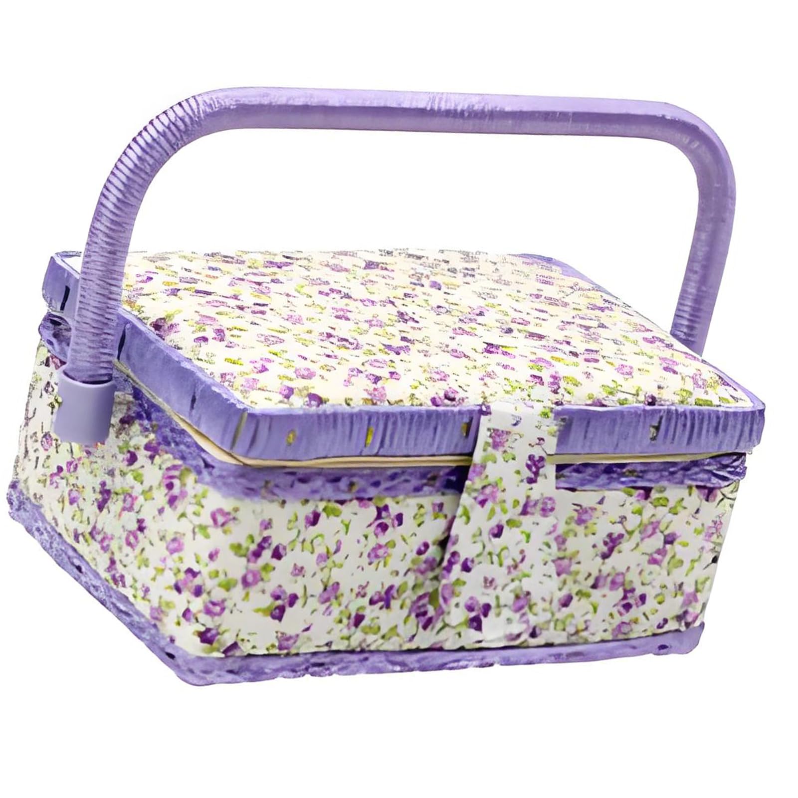PANGBOER Wooden Frame Sewing Box with Adjustable Dividers and Comfortable Handle for Home Projects Fabric Sewing Wooden Thread Storage