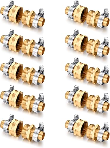 Conector de reparación de manguera de latón macizo para jardín con abrazaderas, apto para manguera de jardín, accesorios de manguera macho y hembra,